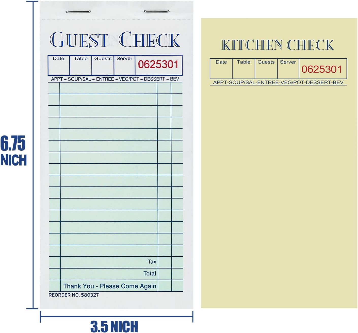 Batrical Guest Checks Server Note Pads 1000 Sheets With Carbonless Copy Paper for Restaurants (20 Books) 3.5" x 6.75" Per Ticket Book