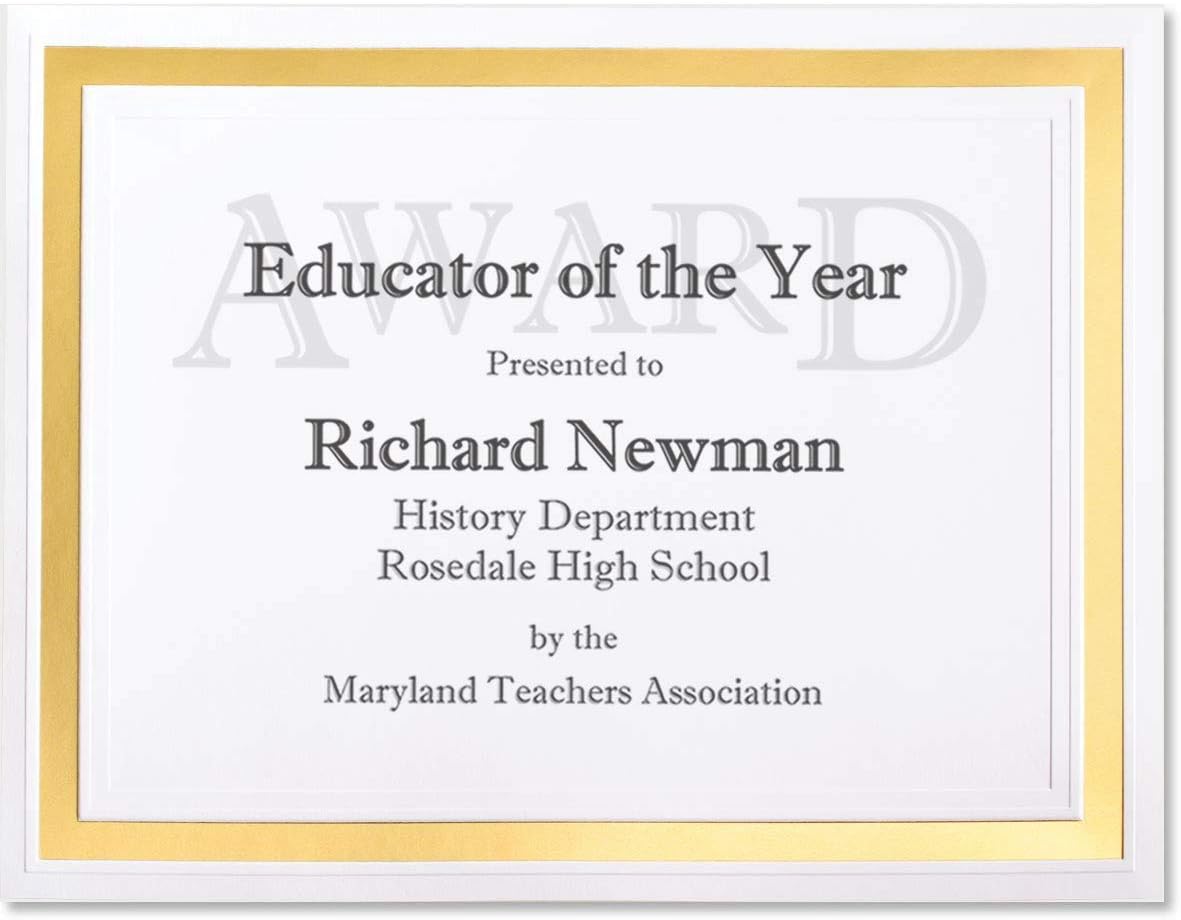 PaperDirect Pristine Specialty Certificates, 50 Sheets of 38lb White Paper, 8½" x 11", Gold Bold Foil Border, Perfect for Awards, Students, Employees, Volunteers, Course Completion, Diplomas