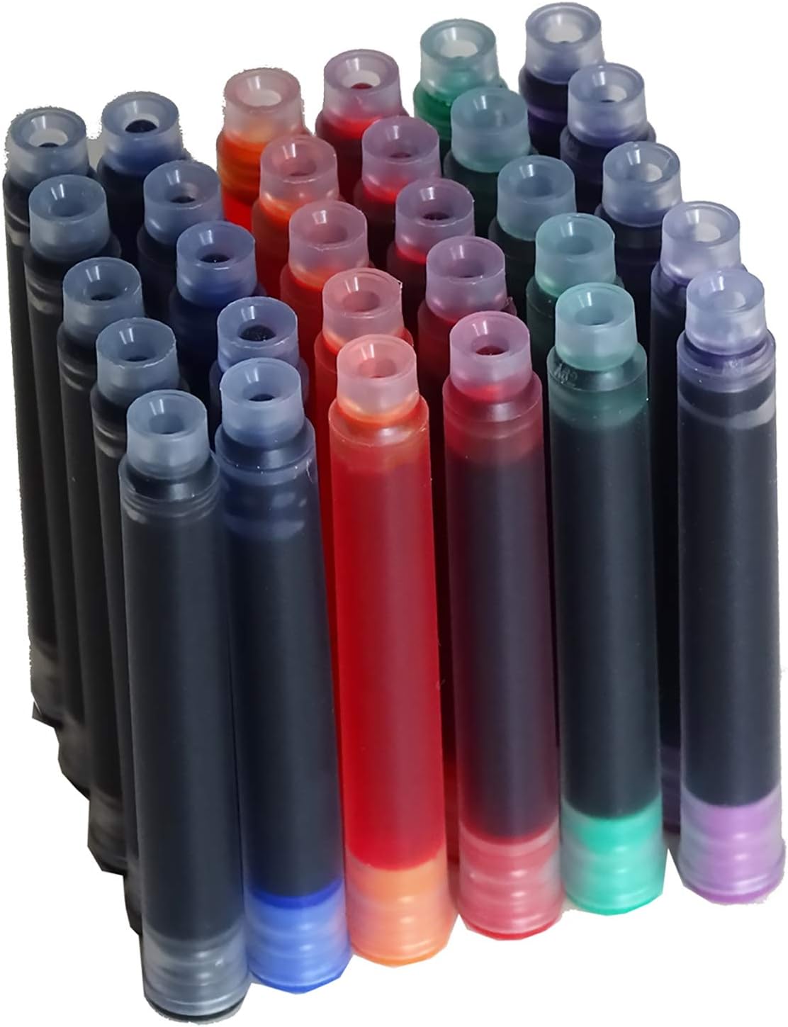 30 PCS Jinhao Fountain Pen Ink Cartridges Refill 6 Colors Set, Black, Blue, Apple Green, Purple, Red and Orange International Standard Size 2.6mm Bore Diameter