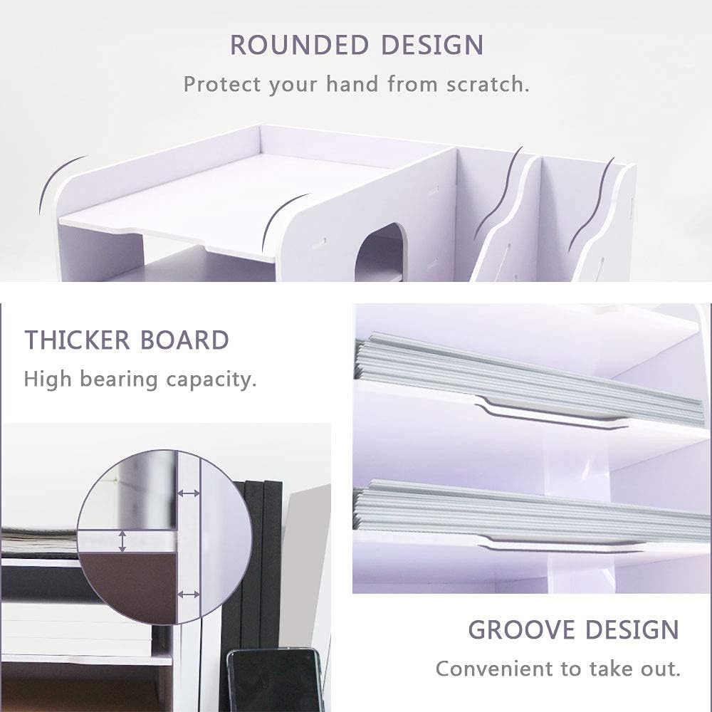 SONGWAY File Organizer for Desk - 4 Tier Vertical and Horizontal Document Holder, File Sorter, A4 Paper Storage Holder, Desktop Organizer for Home Office School Decoration, White