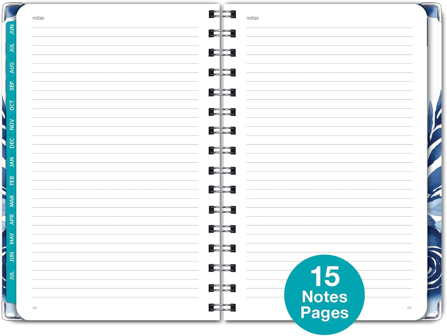 HARDCOVER Academic Year 2025-2026 Planner: (June 2025 Through July 2026) 5.5"x8" Daily Weekly Monthly Planner Yearly Agenda. Bookmark, Pocket Folder and Sticky Note Set (Blue Bloom)