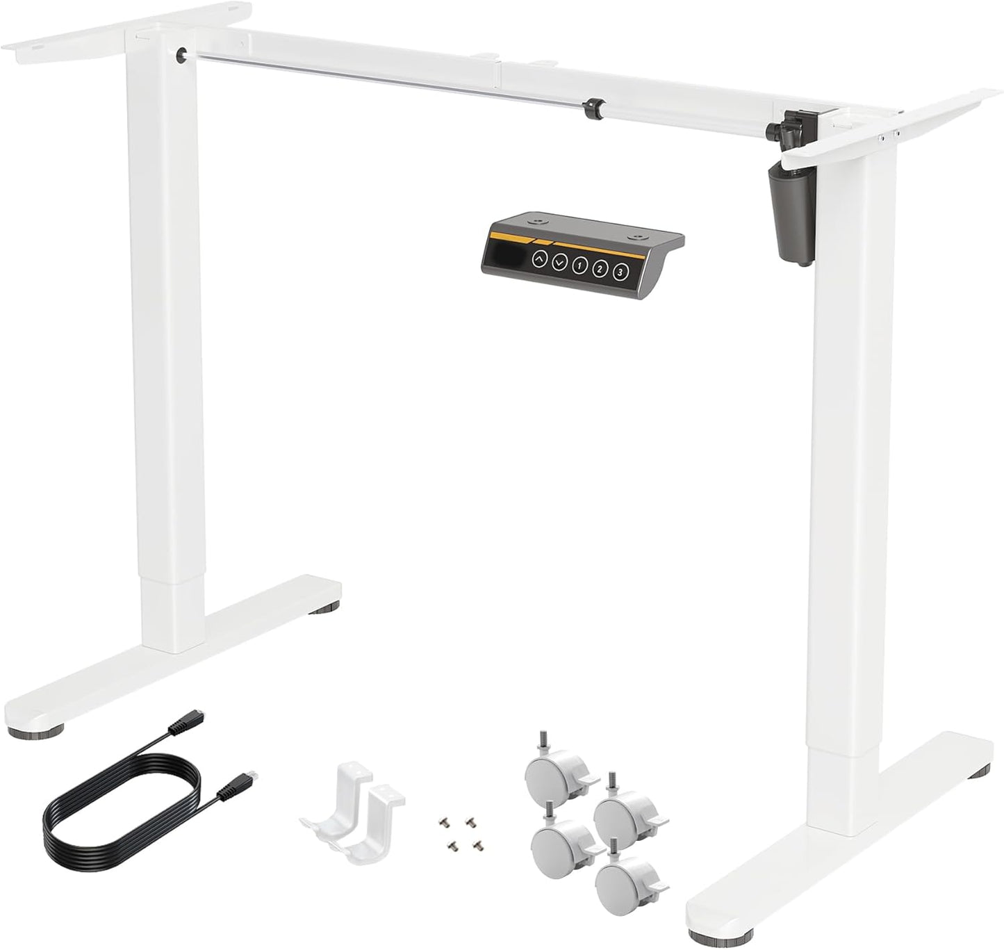 Claiks Standing Desk Frame, Electric Stand Up Desk Frame Workstation Up to 63",T-Shaped Adjustable Standing Computer Desk for Home and Office, (White Frame only)
