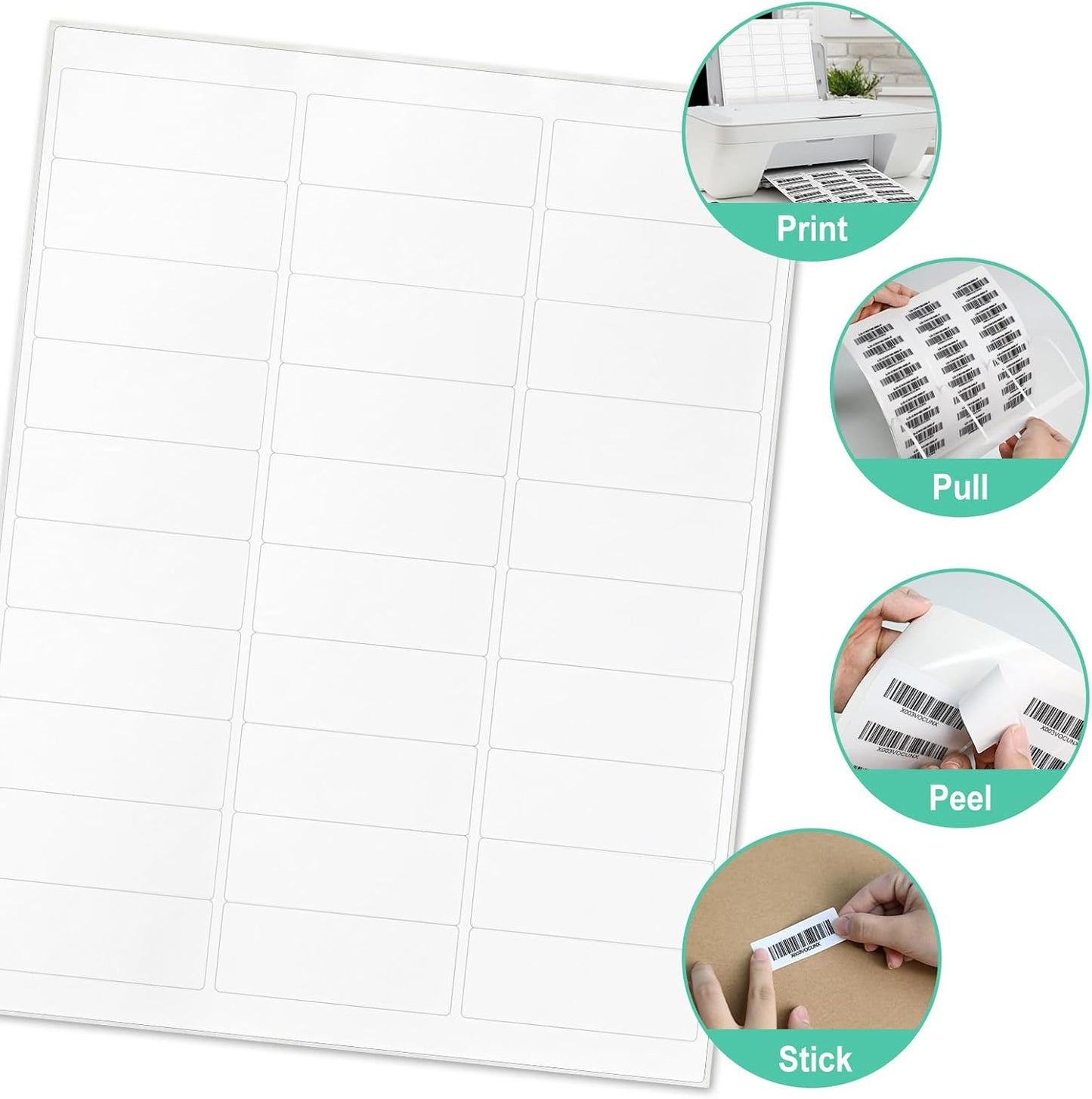 L LIKED Printable Address Labels, 1" x 2-5/8", 3,000 Labels, 30 per Sheet, Label Stickers for Envelopes (100 Sheets)