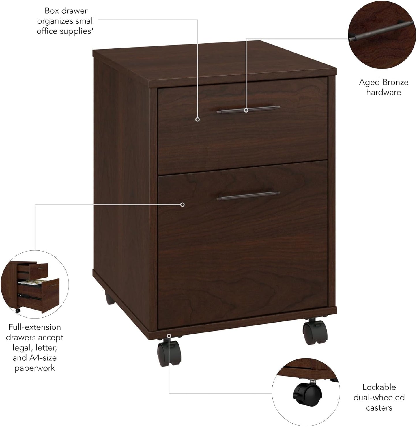 Bush Furniture Key West 2 Drawer Mobile File Cabinet in Bing Cherry