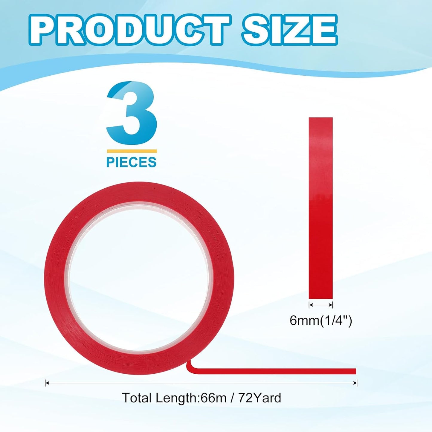 MECCANIXITY Whiteboard Tape 1/4" x 72 Yard Pinstripe Graphic Chart Line Grid Marking Tapes for Classroom Office Dry Erase Board Art, Red, Pack of 3