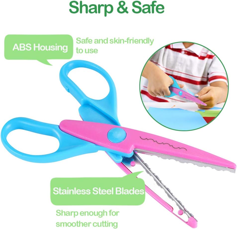 Decorative Paper Edge Scissor Set –5'' Colorful Paper Edger Scissors Great for Kids, Teachers, Crafts, Scrapbooking, DIY Projects and Kids Crafts, Set of 6 (5inch)