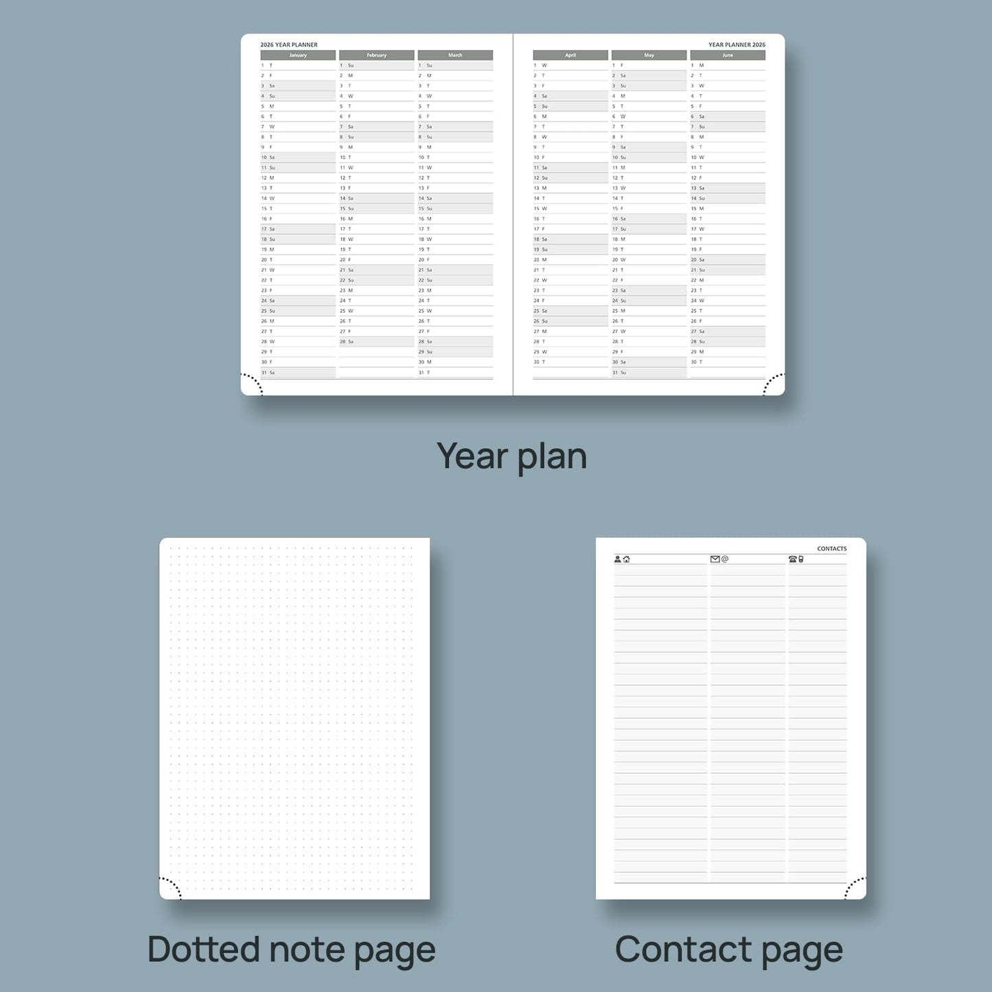 POPRUN Planner 2025-2026 (Medium 6.75''x 8.75''), Horizontal Weekly Notebook Jul.2025 - Jun.2026, Academic Appointment Book with Monthly Tabs, Leather Hardcover, Inner Pocket, 100 GSM - Black