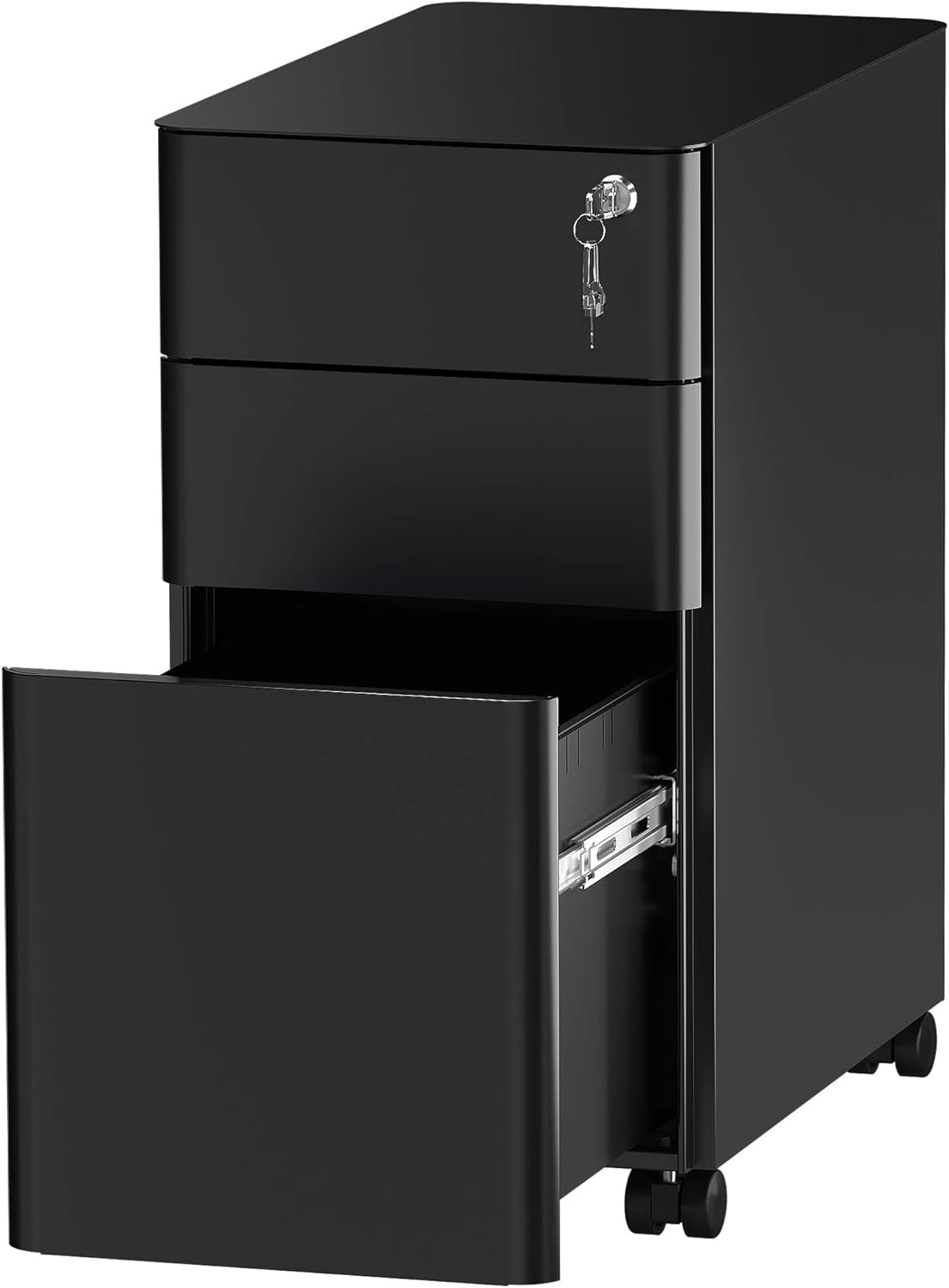 YITAHOME 3-Drawer Metal Filing Cabinet Office Drawers with Keys, Compact Slim Portable File Cabinet, Pre-Built Office Storage Solution for A4/Letter/Legal, Black