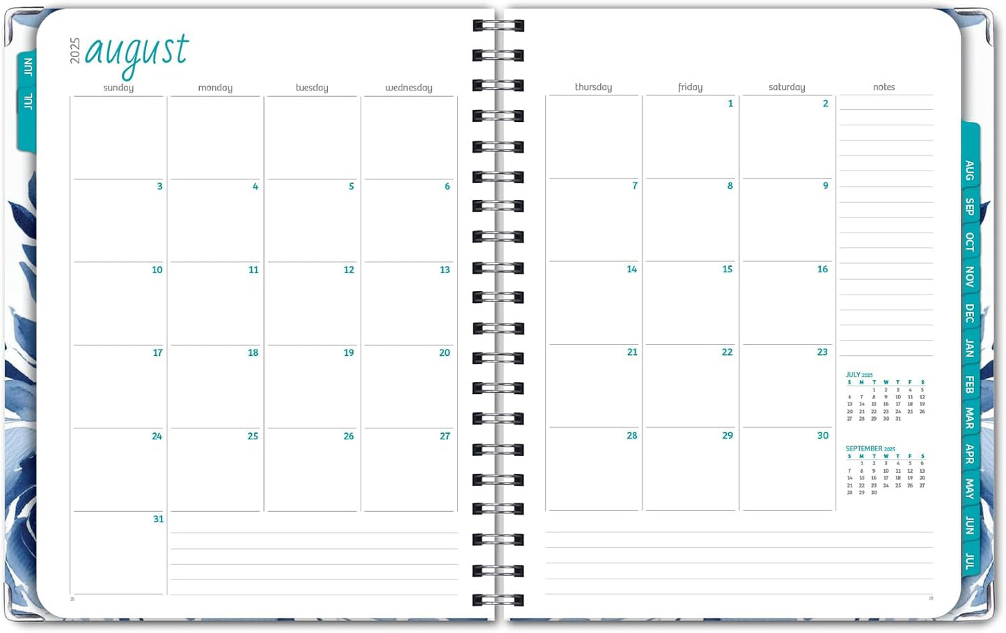 HARDCOVER Academic Year 2025-2026 Planner: (June 2025 Through July 2026) 8.5"x11" Daily Weekly Monthly Planner Yearly Agenda. Bookmark, Pocket Folder and Sticky Note Set (Blue Bloom)