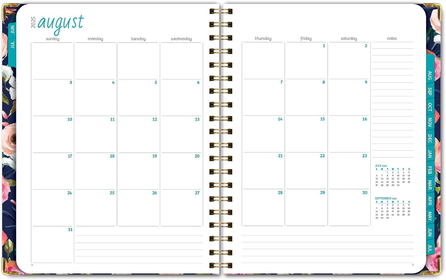 HARDCOVER Academic Year 2025-2026 Planner: (June 2025 Through July 2026) 8.5"x11" Daily Weekly Monthly Planner Yearly Agenda. Bookmark, Pocket Folder and Sticky Note Set (Small Navy Floral)