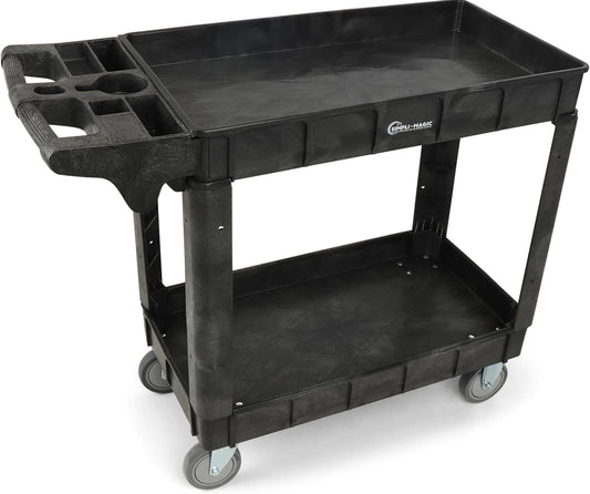 Rolling Utility Cart on Wheels, Heavy Duty Tool with Ergonomic Storage Handle and Deep Shelfs, Work Service for Garage, Warehouse, Workshop, 700-Pound Capacity 40 x 33 x 17-Inch