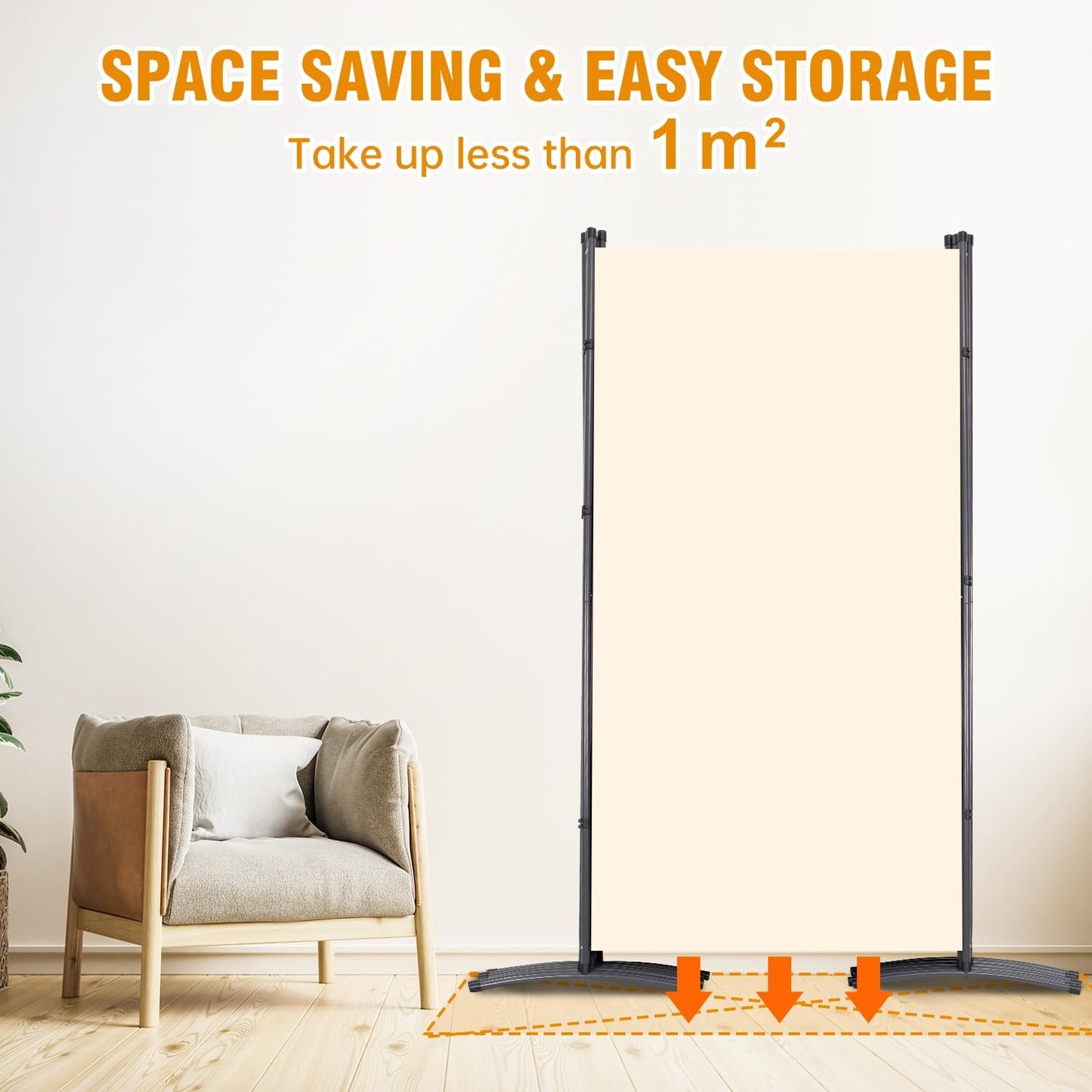 6 Panel Folding Privacy Screens, 6 FT Tall Wall Divider with Metal Frame, Freestanding Room Divider for Office Bedroom Study (6 Panel, Beige)