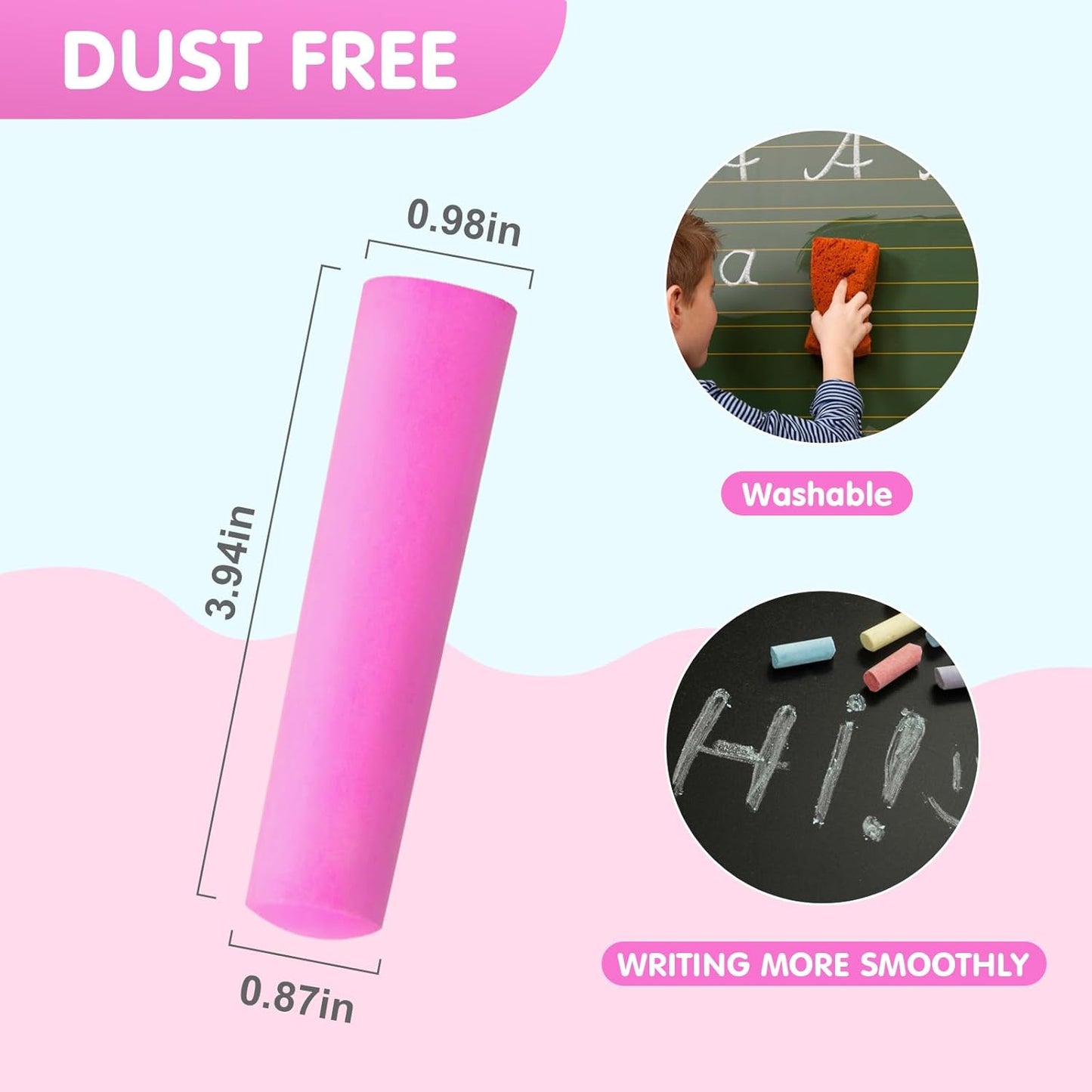 50 Pack Washable Sidewalk Chalks for Kids Non-Toxic Jumbo Chalk for Outdoor Art Play, Colored Chalk for Painting on Chalkboard, Blackboard and Playground (Rose)