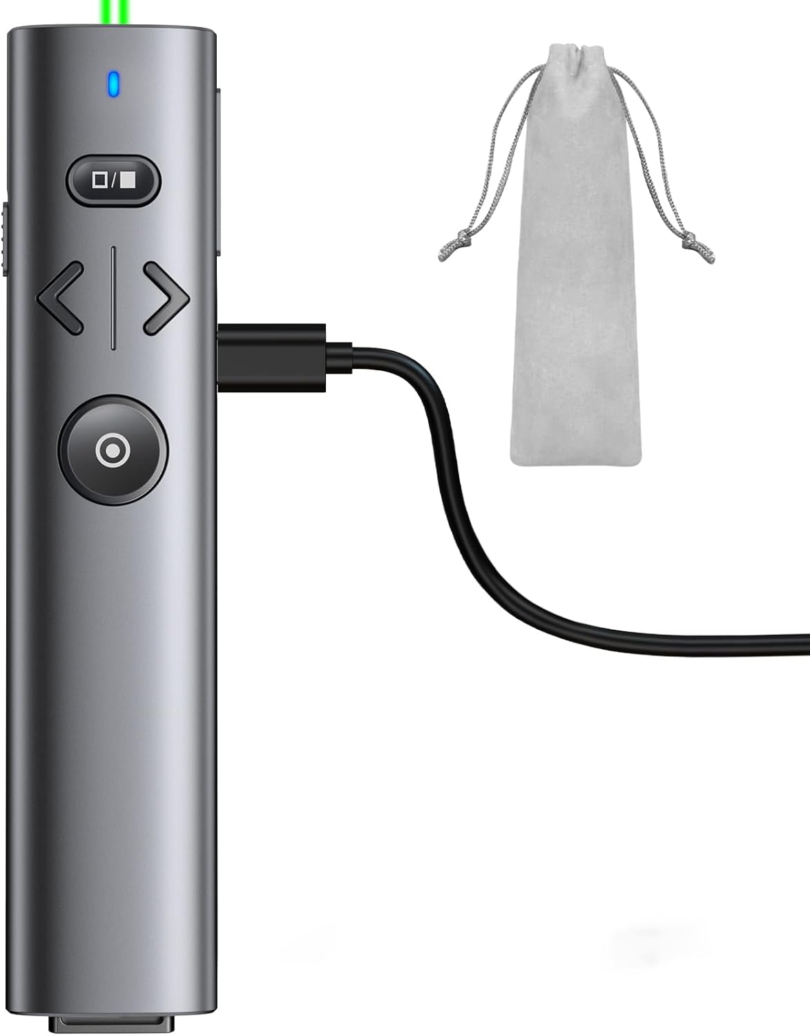 Wireless Presentation Clicker with Green Laser Pointer, Volume Control USB Type C Slide Presenter Remote for Keynote/PPT/Mac/PC/Laptop Office