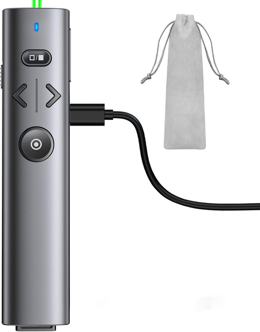 Wireless Presentation Clicker with Green Laser Pointer, Volume Control USB Type C Slide Presenter Remote for Keynote/PPT/Mac/PC/Laptop Office