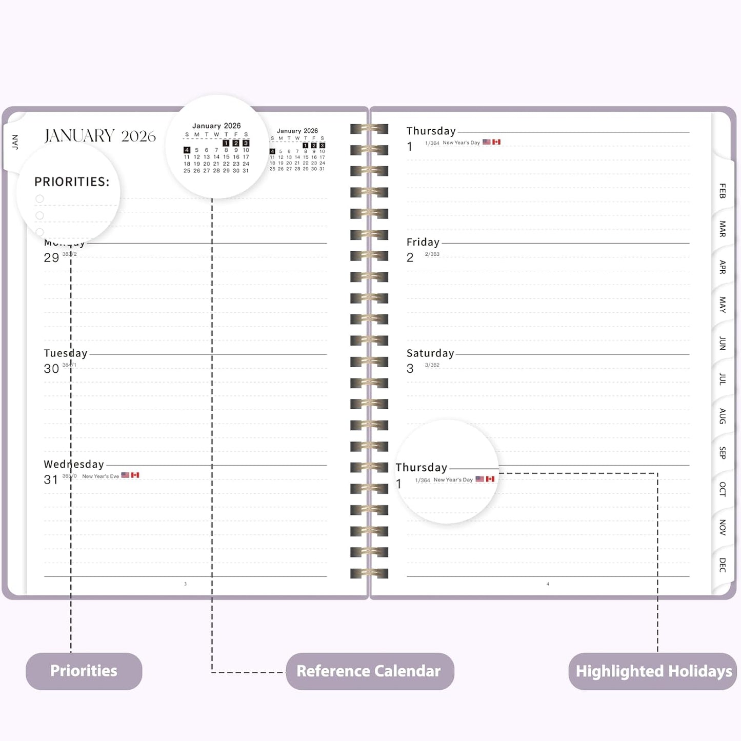 2026 Planner, Weekly and Monthly Calendar Agenda Book, Jan 2026 - Dec 2026, Hardcover Planning Academic Planner for Office School Supplies and Desk Accessories - A5 (6.3'' x 8.5'')