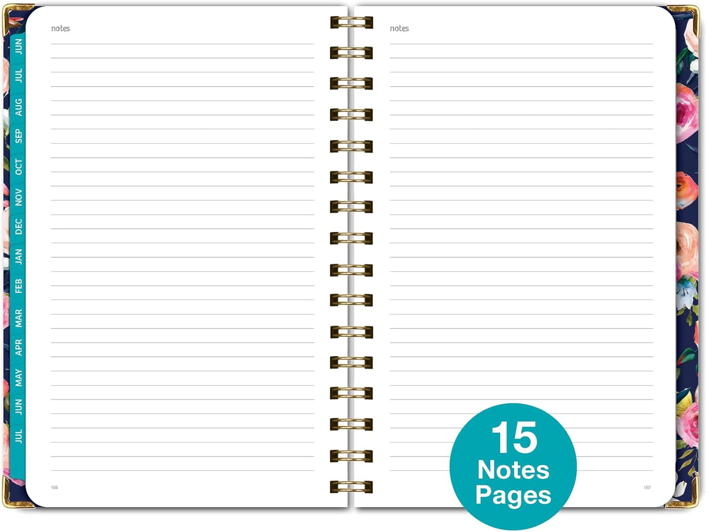 HARDCOVER Academic Year 2025-2026 Planner: (June 2025 Through July 2026) 5.5"x8" Daily Weekly Monthly Planner Yearly Agenda. Bookmark, Pocket Folder and Sticky Note Set (Small Navy Floral)
