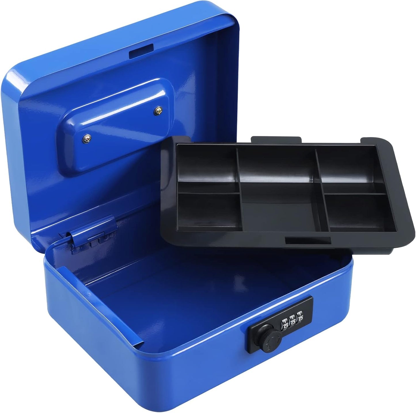 xydled Steel Cash Box Safe with Combination Lock,Money Safe Box with Removable Coin Tray,Medium,7.87"x 6.30"x 3.54",Blue