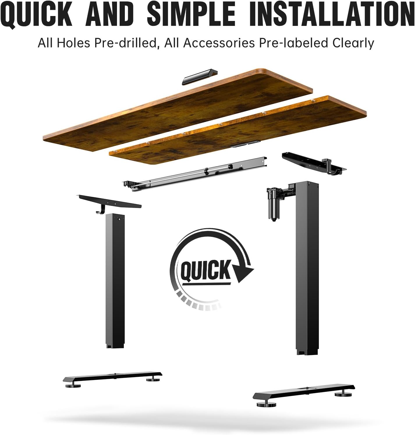 Veken 55 Inch Large Electric Standing Desk, Heights Adjustable, Sit to Stand Up, Work Home Office Computer Table for Study, Walking Pad, Writing, and Games, Wooden Desktop Desks, Brown