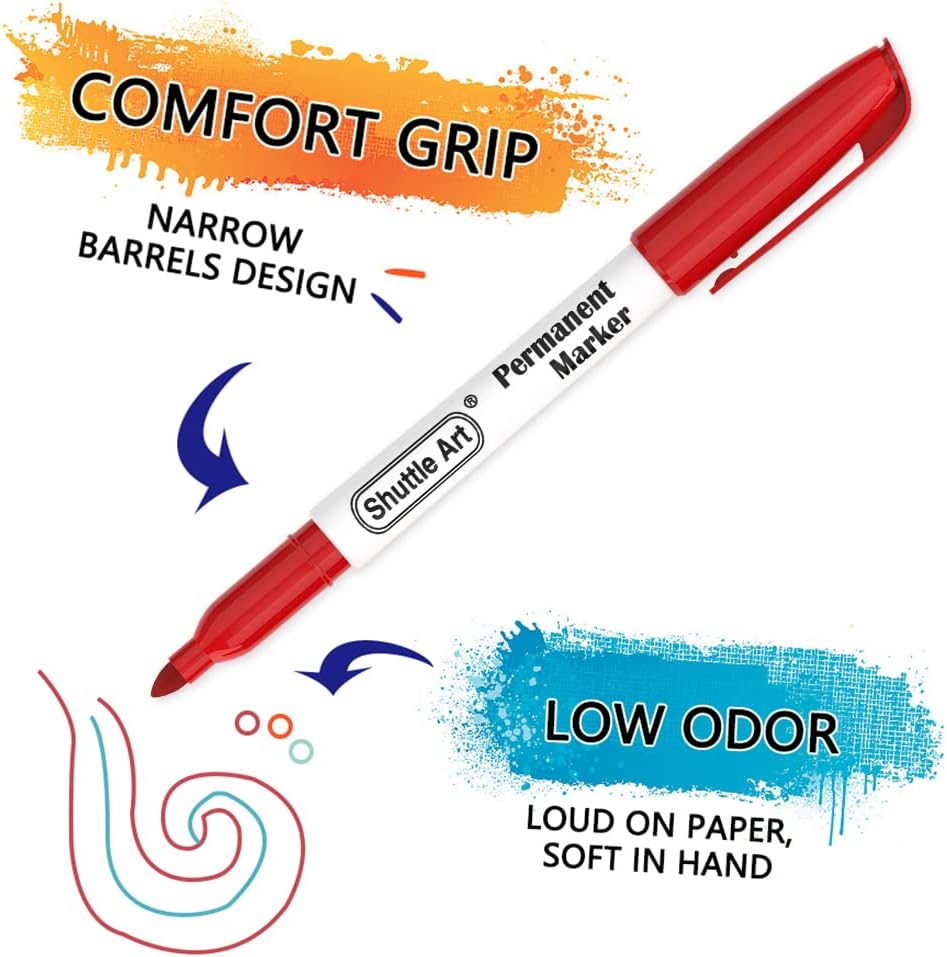 Shuttle Art 30 Colors Permanent Markers, Fine Point, Assorted Colors, Works on Plastic,Wood,Stone,Metal and Glass for Kids Adult Coloring Doodling Marking