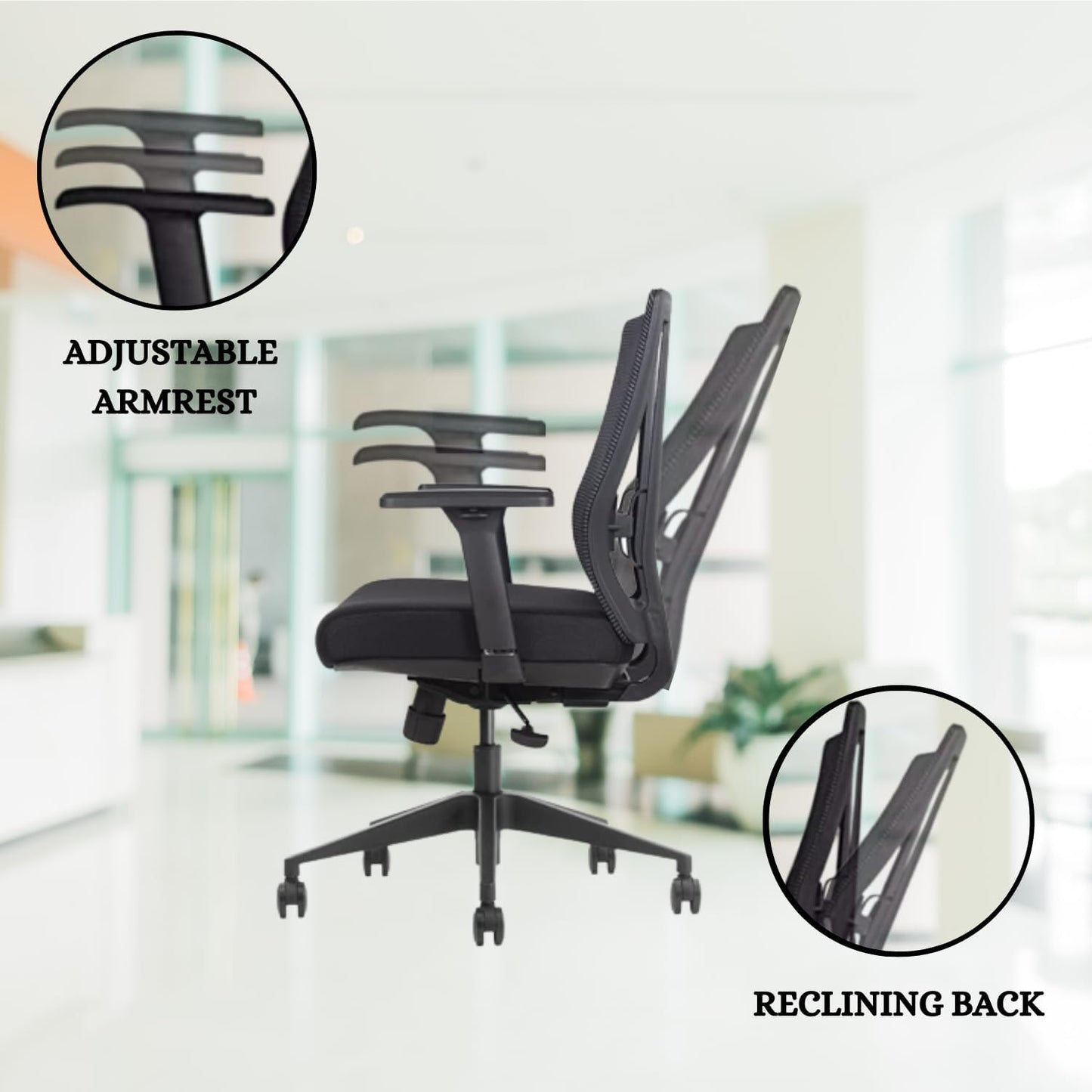Bitchair Ergonomic Mesh Conference Room Chair - Adjustable Lumbar Support Computer Desk Chair with Height Adjustable Arms - Seat Depth Adjustable Office Chair - (Black) (Pack of 8)