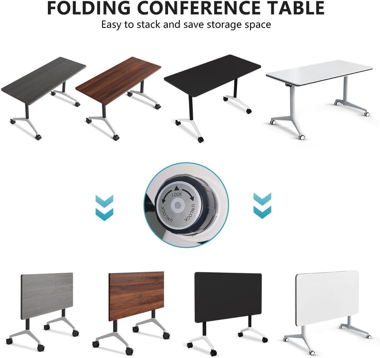 Conference Room Table, Folding Conference Tables,Thicken Grey Tabletop,Flip Top Wooden Seminar Meeting Room Table for Conference Room Offices (10, Black, 61.0“)