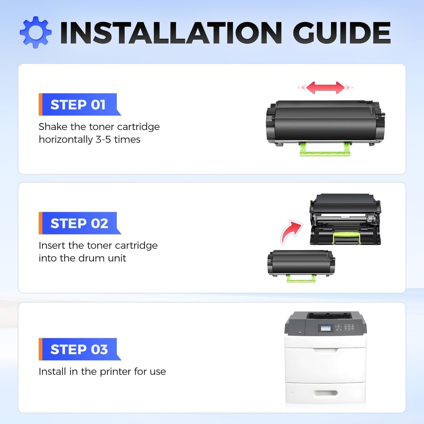 53B1000 Black Toner Cartridge with chip 1-Pack High Yield Replacement for Lexmark 53B1000 53B1H00 Toner Compatible with Lexmark MS817dn MS817n MS818dn MS818n MX717de MX718de Laser Printer Ink Copier