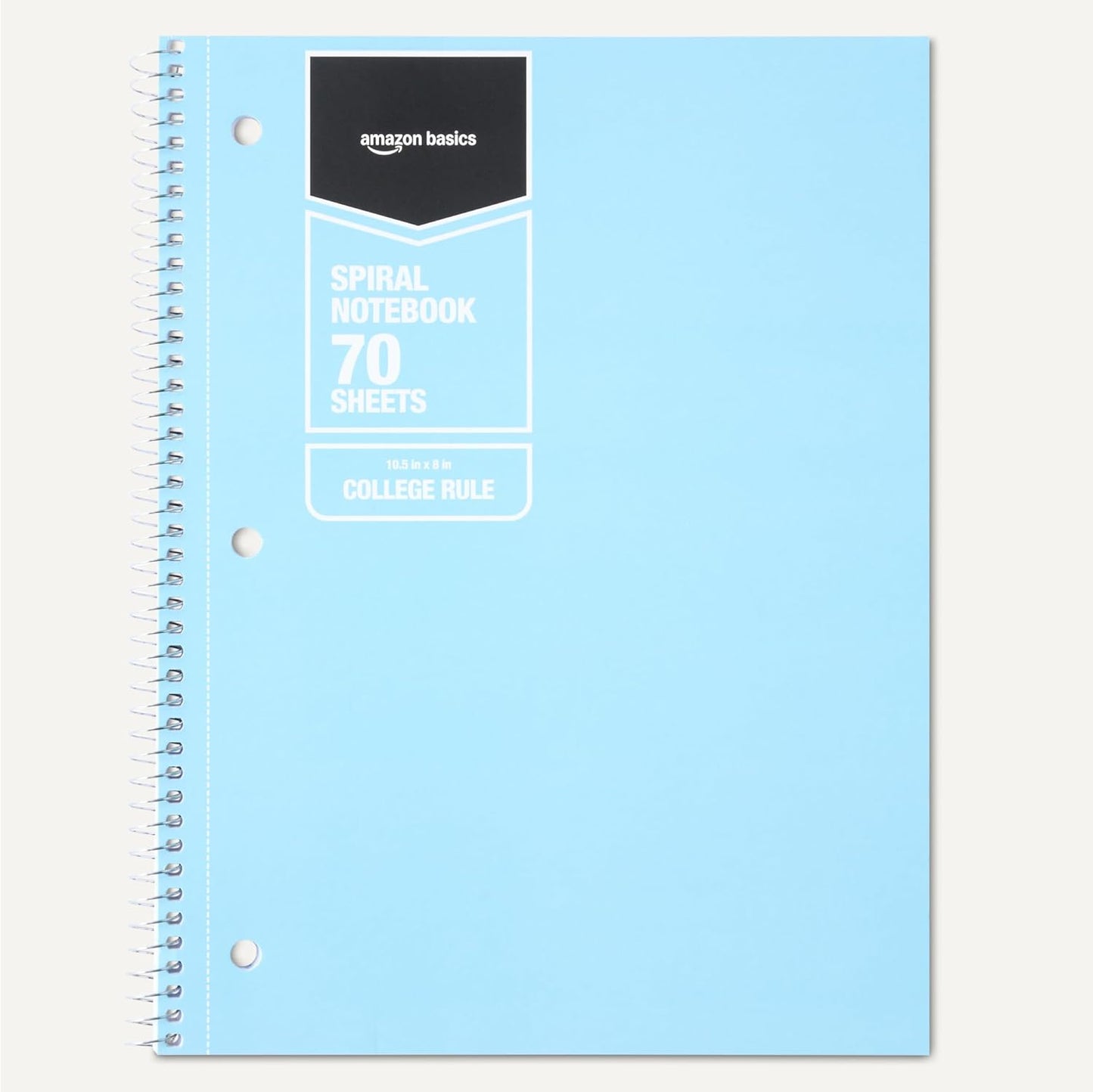 Amazon Basics College Ruled Spiral Notebook, 70 Sheets, 10.5" x 8", Light Blue, 2 pack