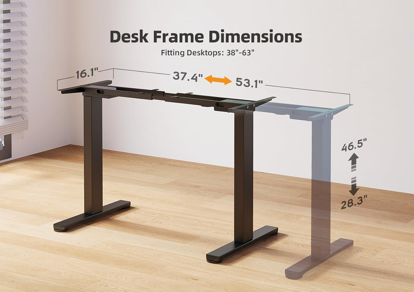Claiks Dual Motor Standing Desk Frame, Electric Stand Up Desk Legs Frame Workstation Up to 63",T-Shaped Adjustable Standing Computer Desk for Home and Office, (Black Frame only)