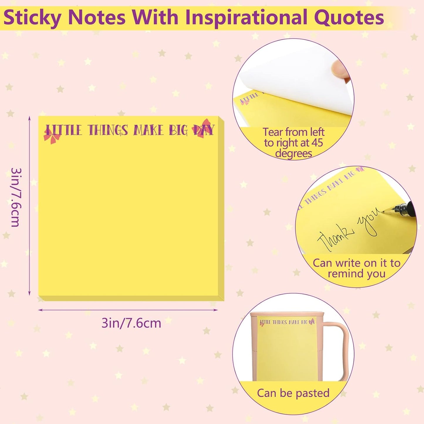 Zonon 12 Pieces Inspirational Sticky Notes 3 x 3 Inch Motivational Fun Notepads Positive Gifts for Teacher Nurse Coworkers Work Studying Supplies (Simple Style)