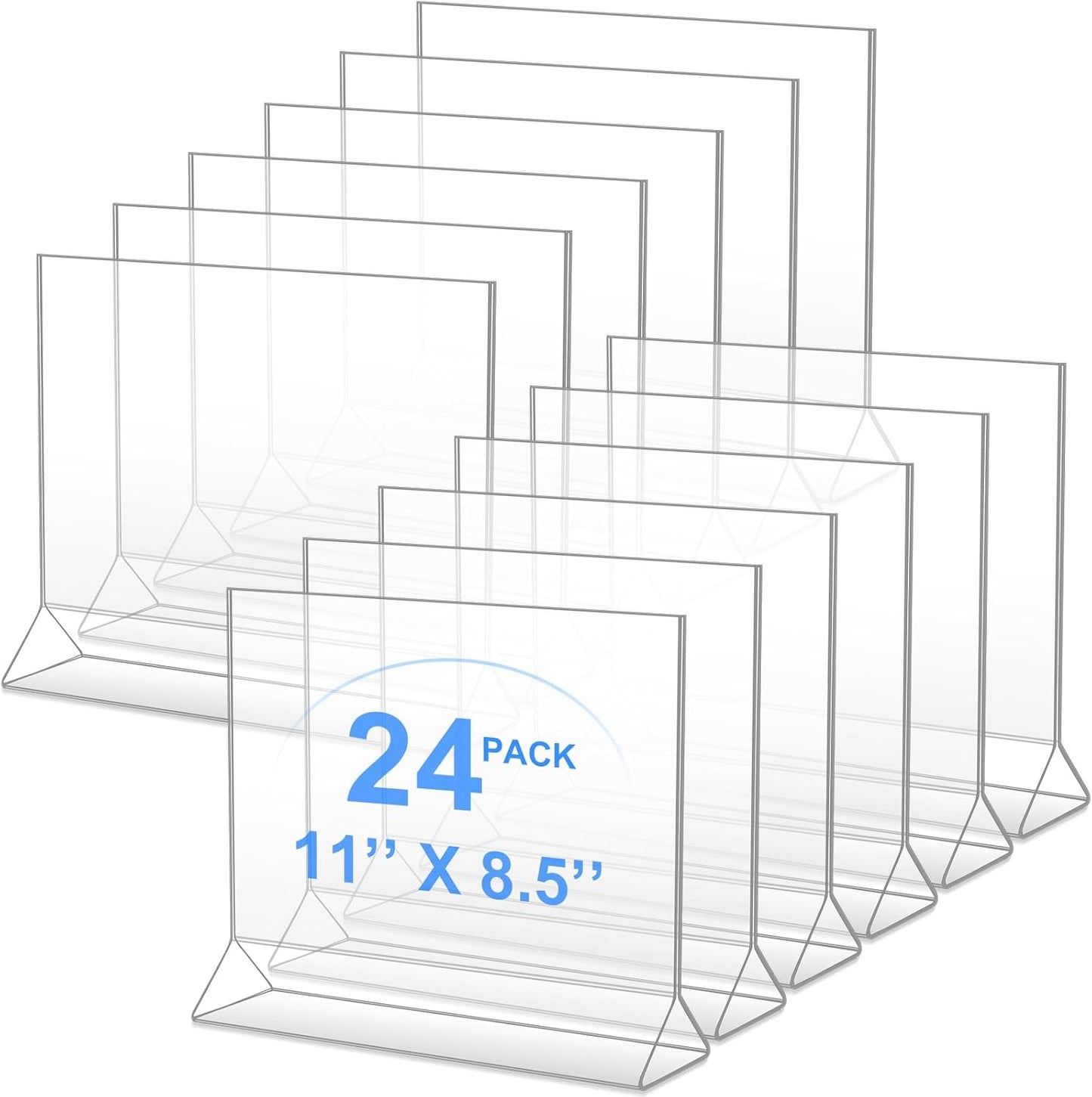 Yulejo 24 Pack Acrylic Sign Holder, Plastic Clear Table Display Holder Double Sided Menu Display Stands T Shaped Card Picture Frames for Office, Weddings, Meetings, Hotels (11 x 8.5 Inches)