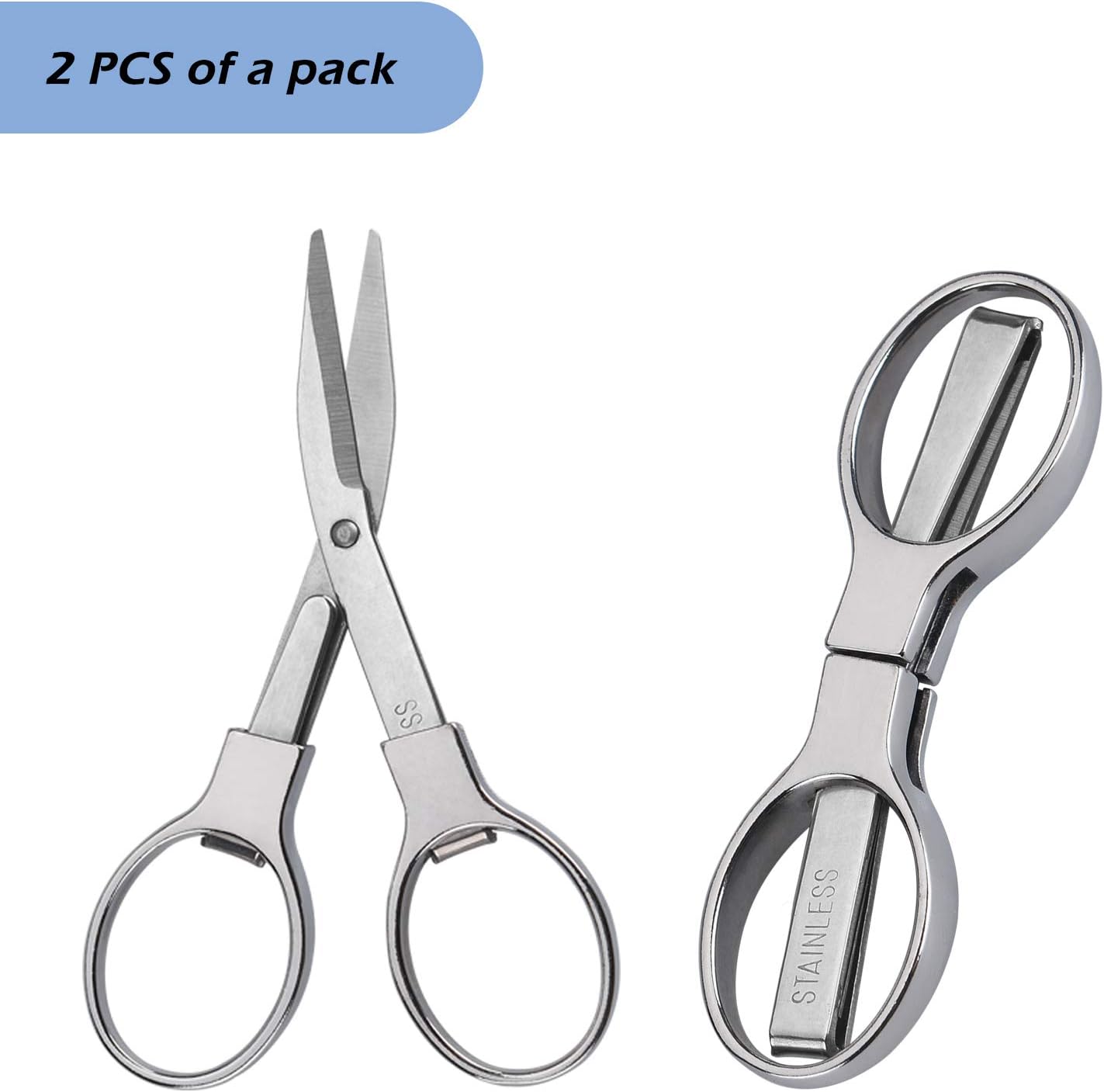 2Pcs Folding Scissors,Portable Stainless Steel Telescopic Cutter, Safety Foldable Pocket Badge Small Scissors for Home, Office, Craft, Sewing, Nurse Accessories, Travel