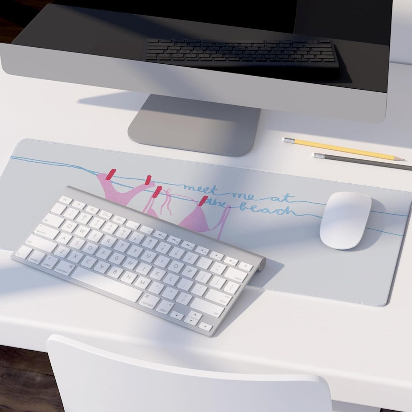 Pink Sexy Bikini Mouse Pad,Pink Girly Ocean Beach Themed Mouse Pads,XL Large Coastal Ocean Desk Mat,Meet Me at The Beach,Preppy Girly Summer Desktop Decor Art,Gifts for Girls,31.5x11.8 Inch