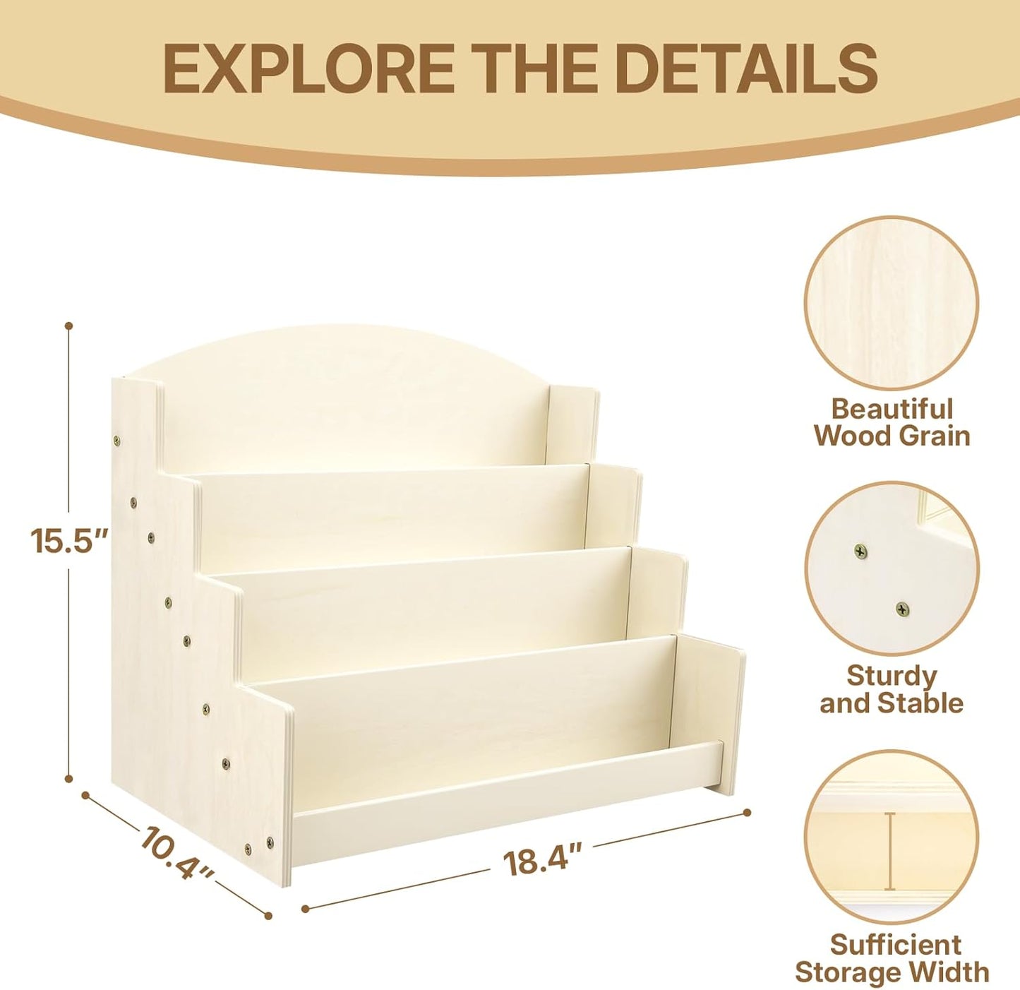 4 Tier 1Pc Wooden Greeting Card Display Stand, Sticker Organizer Rack, Retail Photos Shelf for Vendors Craft Collection, Retail Stores, Postcards, Jewelry, Snacks