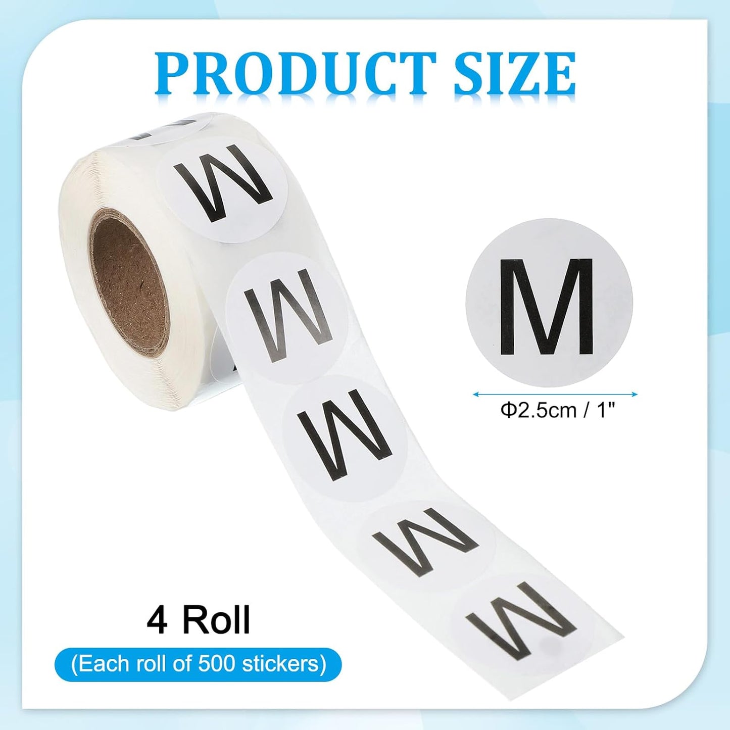 PATIKIL 1" Letter m Stickers, 4 Rolls Self-Adhesive Alphabet Round Circle Dots Labels for Organization Storage Inventory Boxes Scrapbook Craft 2000 Pcs Total
