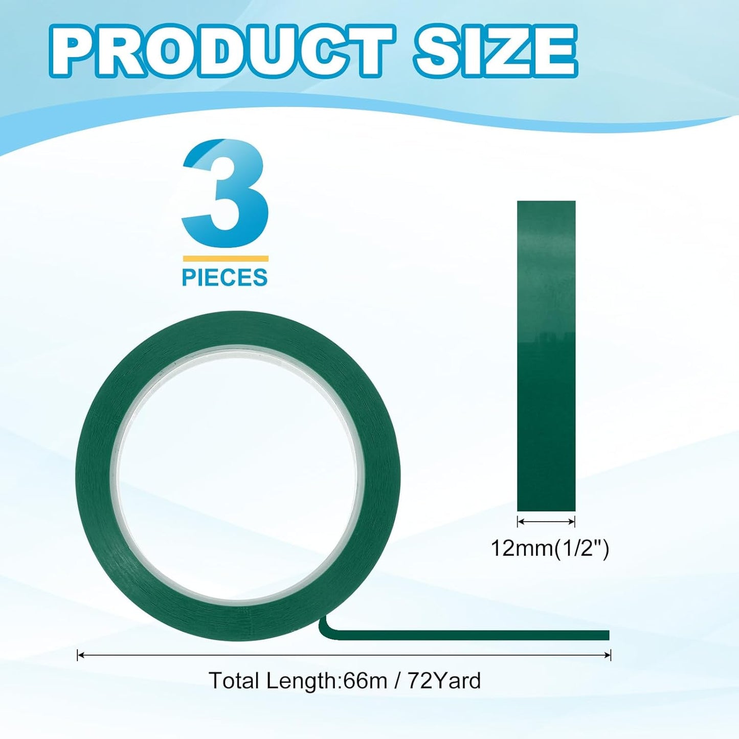 MECCANIXITY Whiteboard Tape 1/2" x 72 Yard Pinstripe Graphic Chart Line Grid Marking Tapes for Classroom Office Dry Erase Board Art, Green, Pack of 3