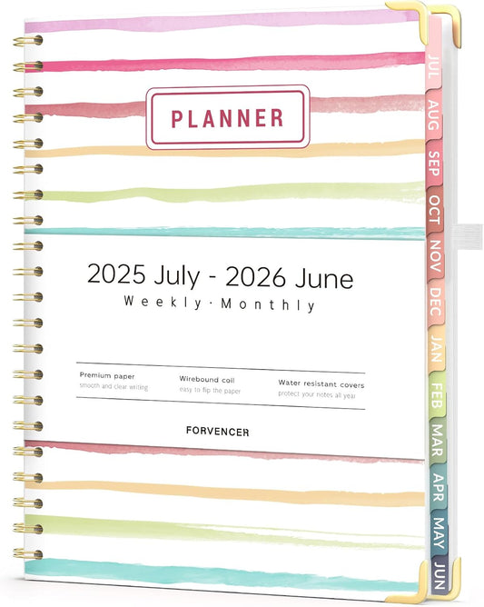 Forvencer Planner 2025-2026 for Women, Academic Year Monthly and Weekly Calendar Planner, July 2025 - Jun 2026, Hardcover Student Teacher Planners Agenda Book with Tabs, 8.5" x 11", Stripes