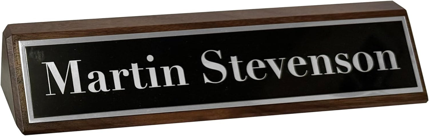 Custom Desk Wedge Name Plate - Personalized Titles and Styles (2x10 Inch, Solid Oak - w/Name Plate)
