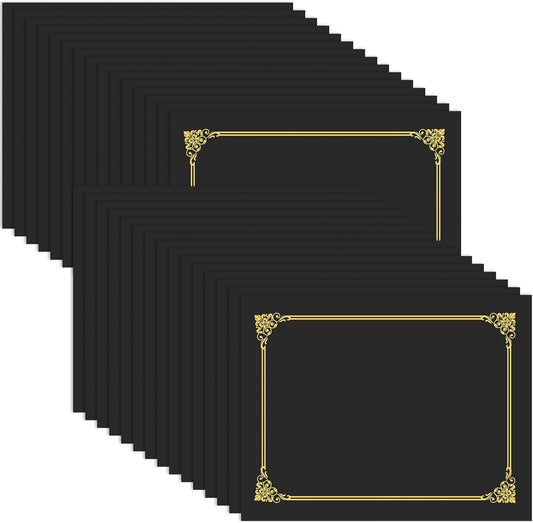 30 Packs Black Certificate Holders, Graduation Diploma Holders Gold Foil Border, 350gsm Certificate Covers for Letter Size 8.5x11 Certificates, Cardstock, Diploma, Award, Document Papers