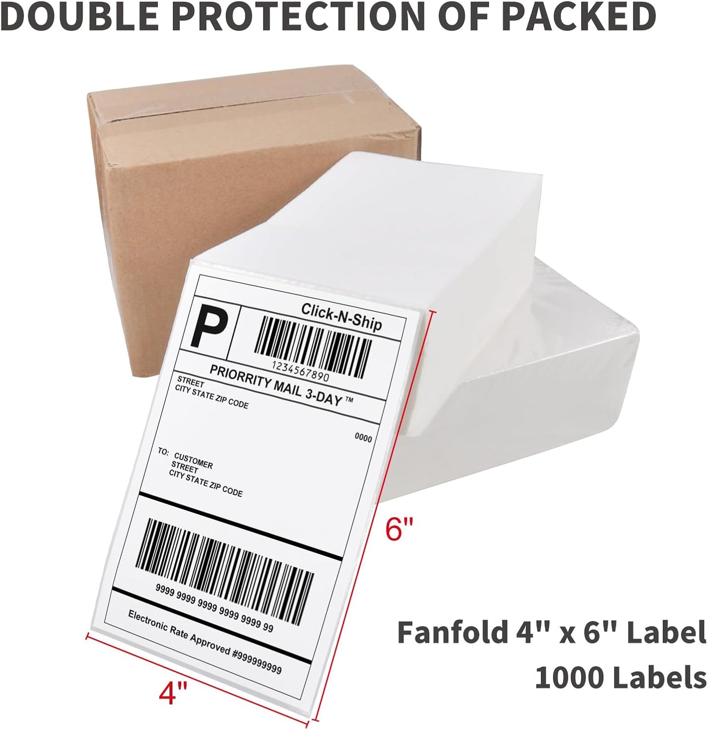 L LIKED 1000 Fanfold 4" x 6" Direct Thermal Labels, with Perforated line for Thermal Printers - Compatible with Zebra & Rollo Printer (4" x 6" - 1000 Labels)