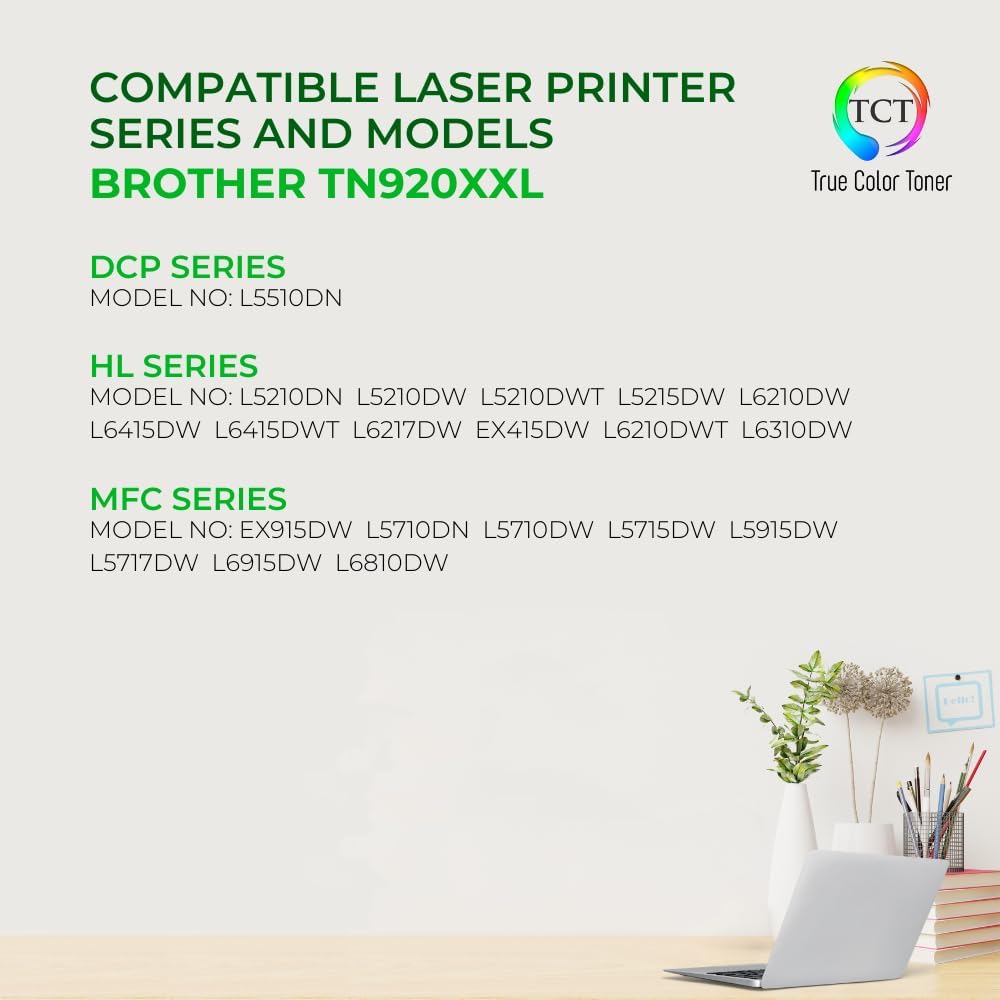 TCT TN920 Toner Cartridge 2 Pack - Compatible Replacement for Brother TN-920XXL Extra High Yield Works with Brother HL-L5210DN L5210DW L5210DWT L5215DW DCP-L5510DN Printers (11,000 Pages)