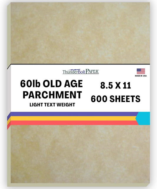 600 Old Age Parchment 60# Text (=24# Bond) Paper Sheets - 8.5 X 11 Inches Standard Letter|Flyer Size - 60 Pound is Not Card Weight - Vintage Colored Old Parchment Semblance