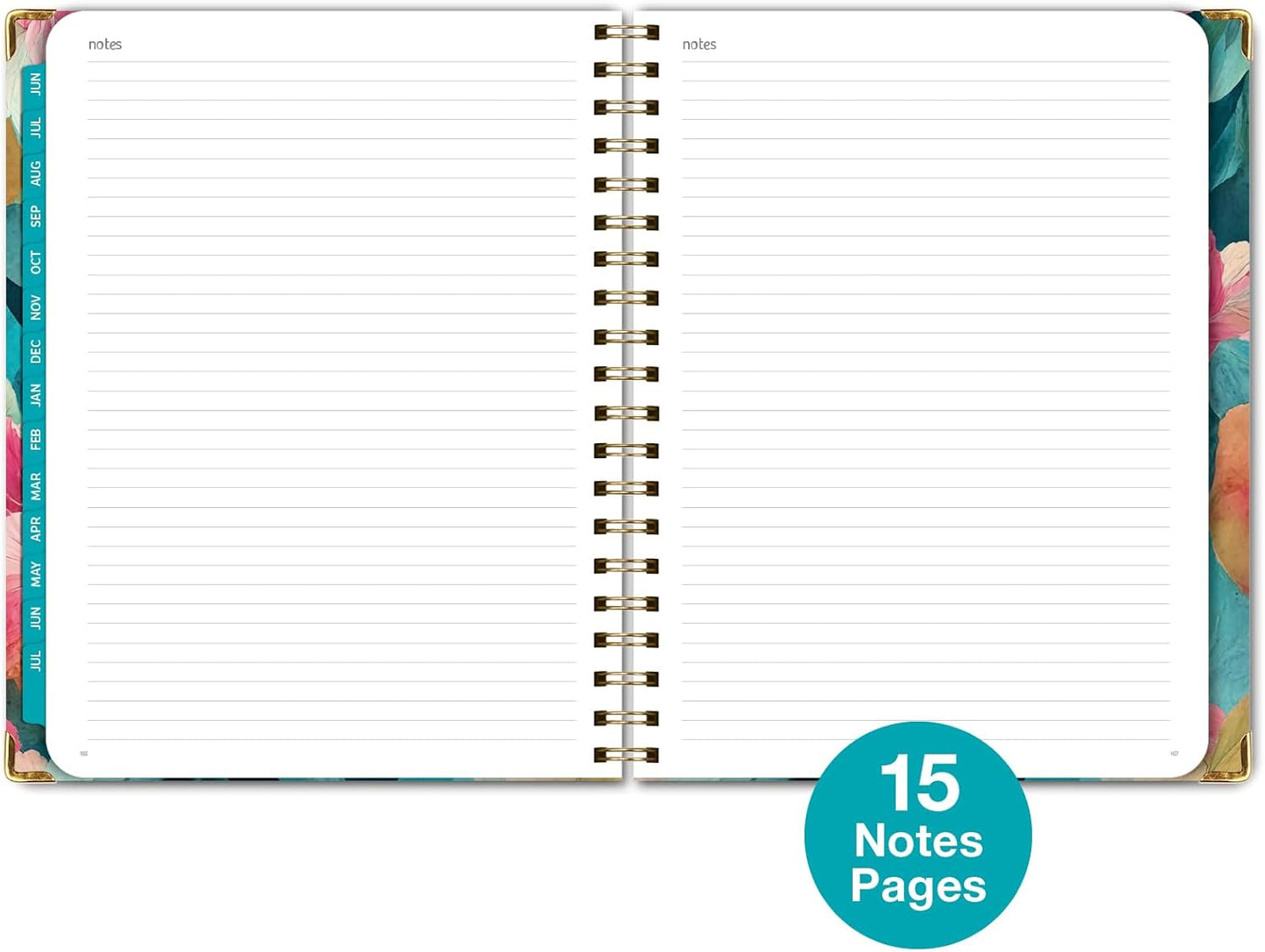 HARDCOVER Academic Year 2025-2026 Planner: (June 2025 Through July 2026) 8.5"x11" Daily Weekly Monthly Planner Yearly Agenda. Bookmark, Pocket Folder and Sticky Note Set (Teal Floral)