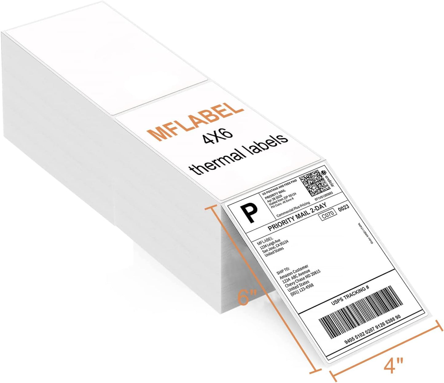 MFLABEL® 4 Stacks Fanfold 4" x 6" Direct Thermal Labels White Perforated Shipping Label (2,000 Labels per Stack) (4 Stacks)