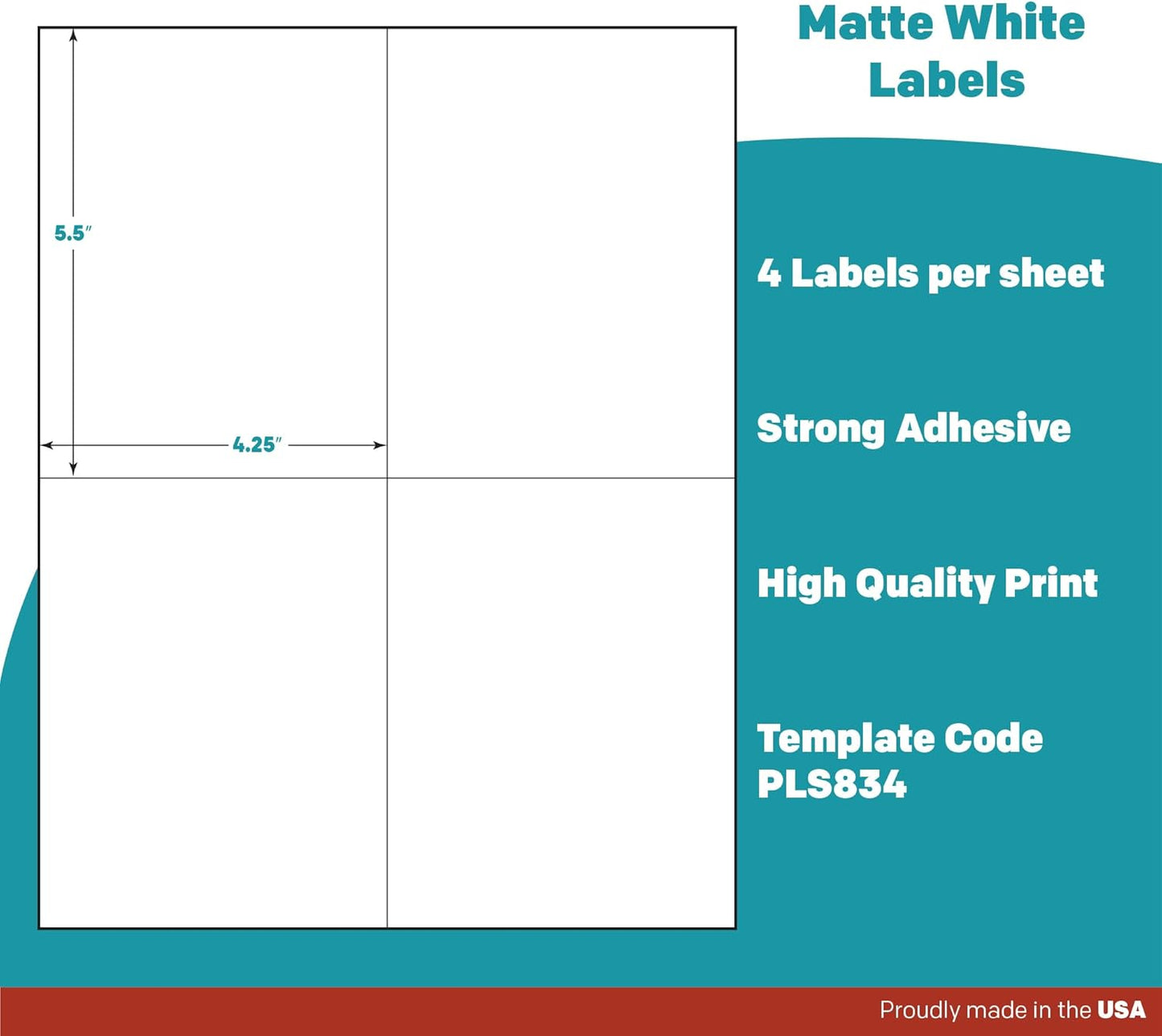 Premium Label Supply White Sticker Shipping Labels – 4.25" x 5.5" – Laser/Inkjet Compatible – (4 per Sheet), 500 Sheets – 2000 Total Adhesive Labels