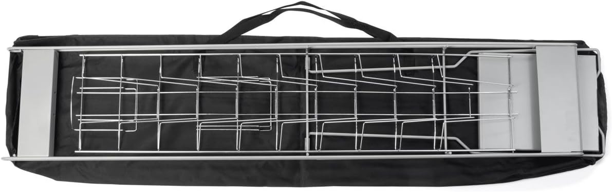 Portable Literature Stand with 10 Pockets for 8.5x11 Magazines, Carrying Bag Included, 54"h Floor-Standing Magazine Rack with Tiered Design, Steel (Silver)