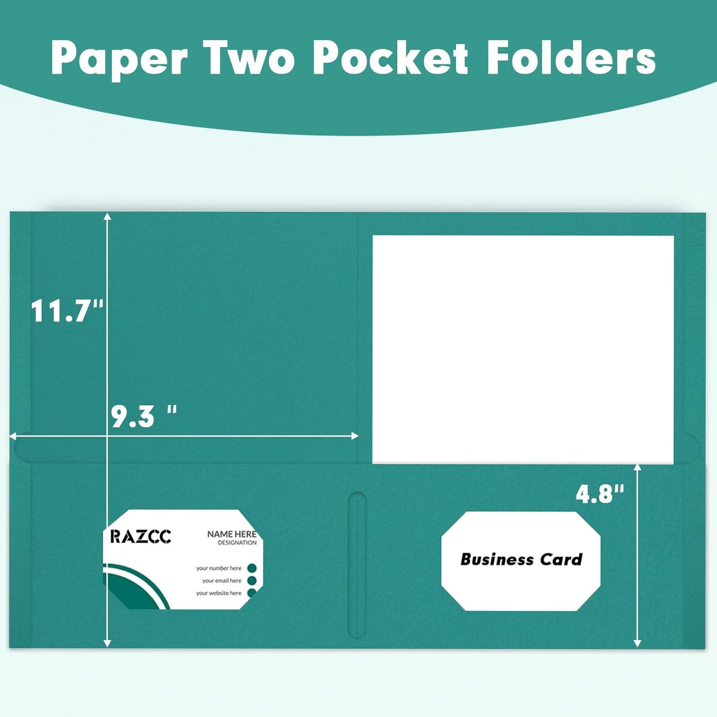 Two Pocket Folders, RAZCC 50 Pack 2 Pocket Folders Fit Letter Size Paper, Paper Folders with Pockets for School Office Business Home, Turquoise
