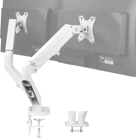 VIVO Aluminum Articulating Dual Monitor Arm for 17 to 27 inch Screens, Desk Mount Tension Spring Monitor Stand for 2 Screens, White, STAND-V102OW