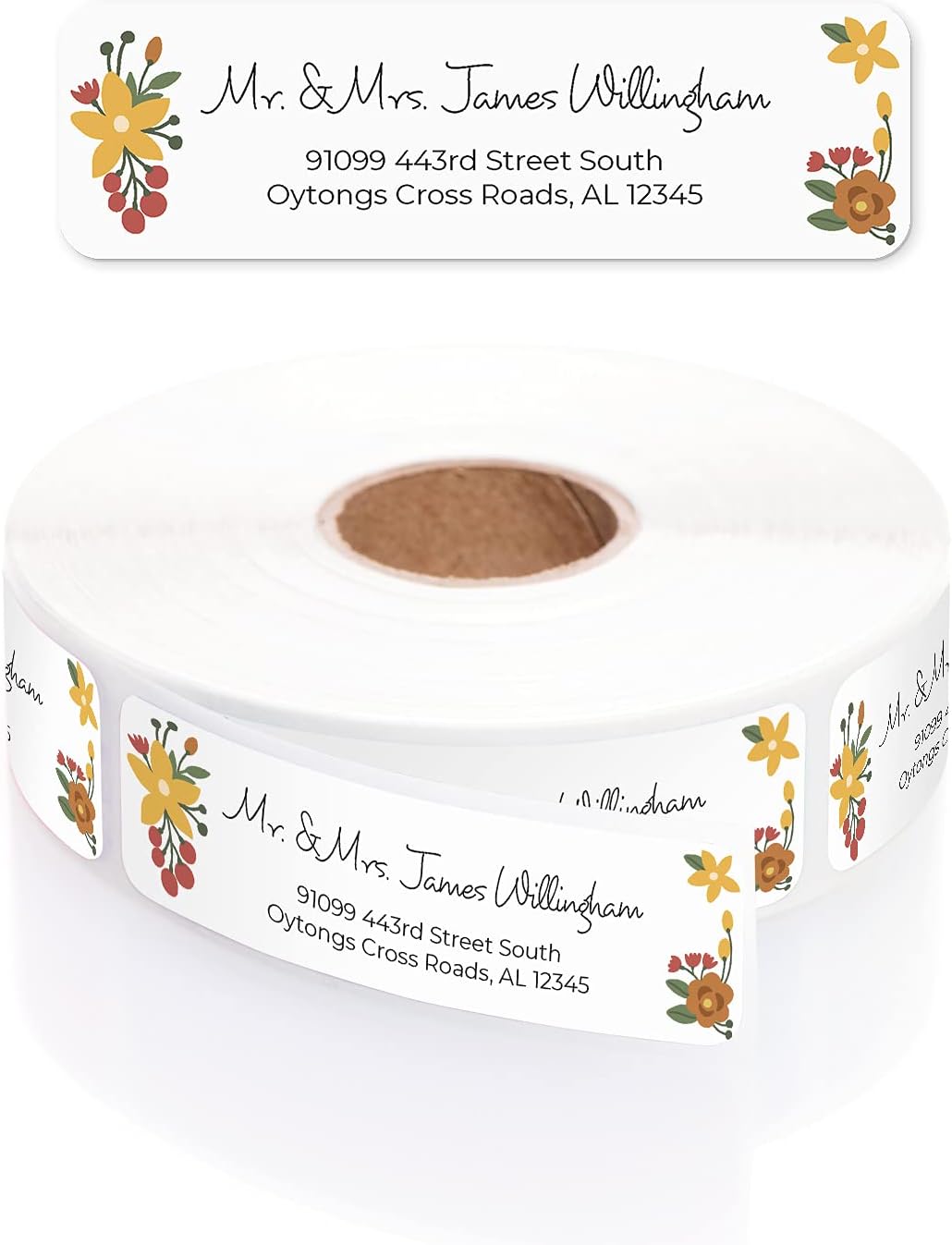 Retro Floral Rolled Address Labels/Roll of 250 Personalized Return Address Labels/Designer Return Address Stickers in Elegant Plastic Dispenser
