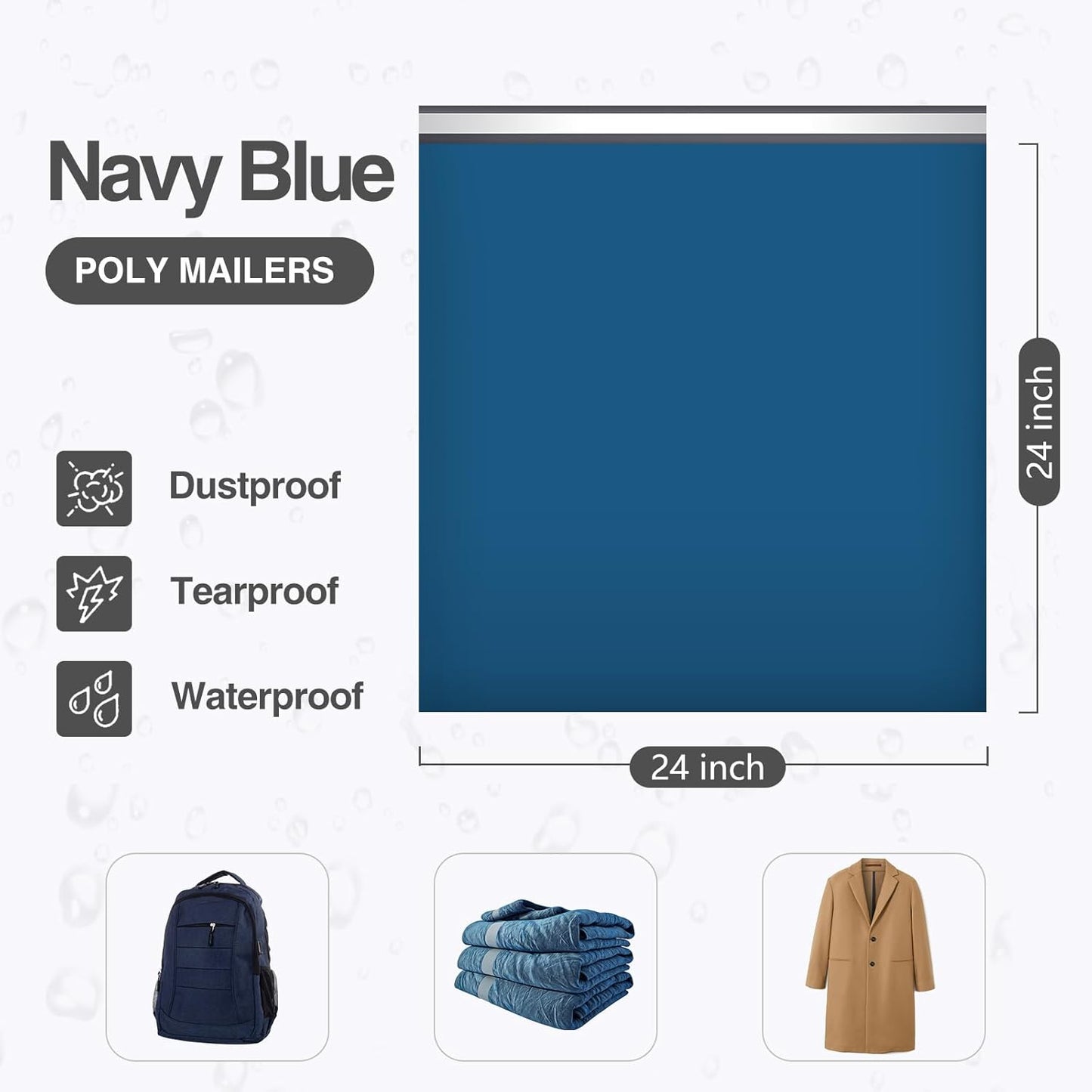 UCGOU Poly Mailers 24x24 Inch Navy Blue 50 Pack Extra Large Shipping Bags Strong Thick Mailing Envelopes Self Seal Adhesive Waterproof and Tear Proof Boutique Postal for Clothing,Quilt and More